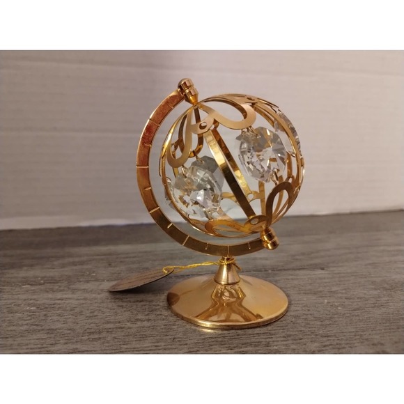 Mascot Inc. World Globe 24K Gold Plated Desk Sun Catcher 3 1/2" Austrian Crystal - Picture 5 of 6